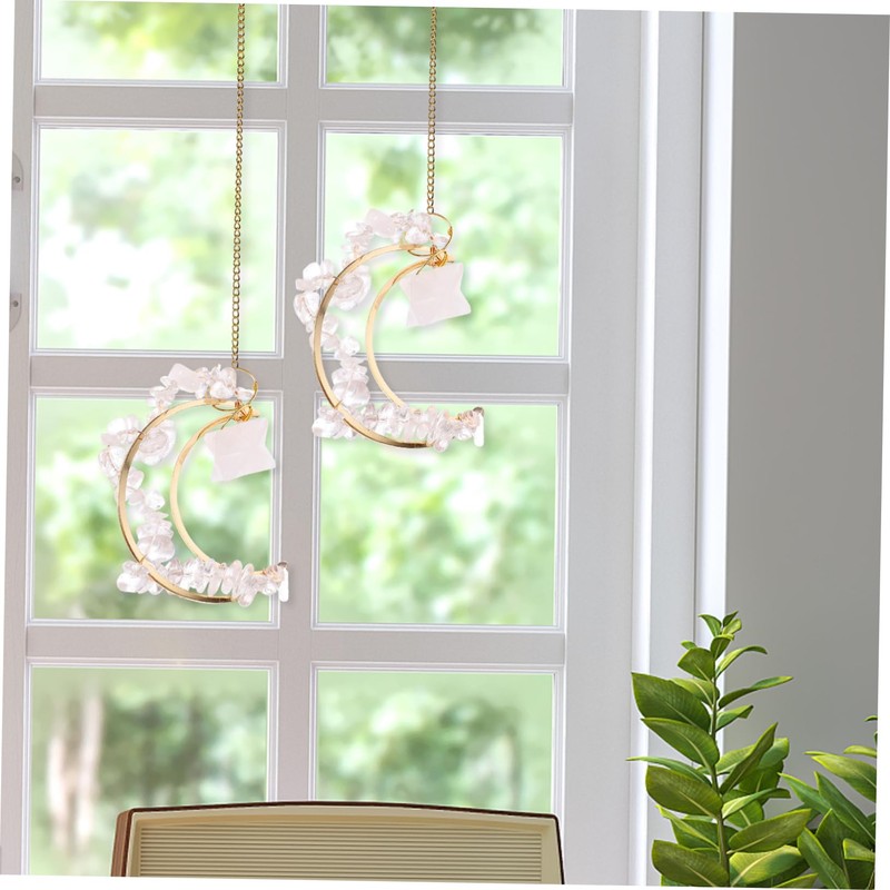 KONTONTY Unique Crystal Window Moon Pendant Decorative Hanging for Living