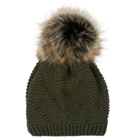 styleBREAKER Unisex Plain Knitted Bobble Hat Fine Knitted with Fleece Lining Winter Fur Bobble Hat 04024175, olive