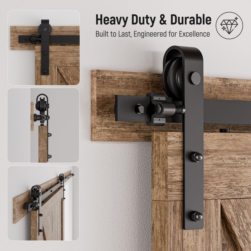 CCJH 4FT Single Sliding Barn Door Hardware Kit Black Basic