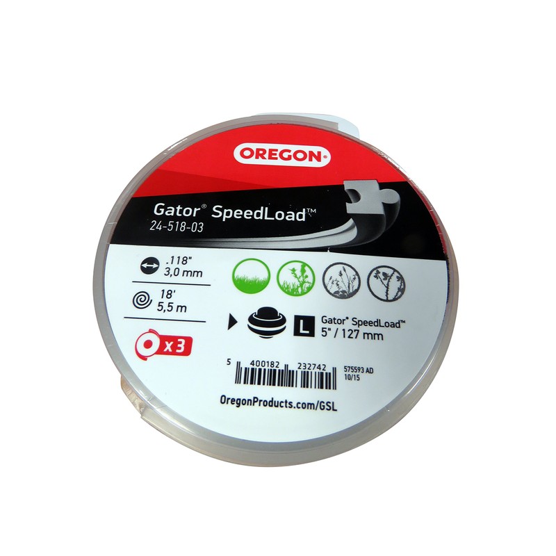 Oregon 24-518-03 Gator SpeedLoad Trimmer Line, .118" 3 Pack LG
