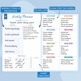 Clever Fox Weekly Desk Planner - Desktop Weekly To Do List Notepad & Planning Pad for Boosting Productivity, 50 Tear Off Weekly Journal Sheets, Size: 21.5 x 28 cm (Blue)