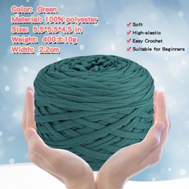400 g T-Shirt Yarn Elastic Fabric Crochet Cloth Yarn for DIY Knitting, 130 Yards Spaghetti Yarn Thick Knitting Yarn for Hand DIY Bag Basket Cushion Crochet Projects, Home Decor (Dark Green)