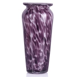 PlivBloom Purple Hand Blown Glass Vase – Tall Speckled Decorative Centerpiece in Murano Style for Dining Table, Coffee Table, Mantel, Entryway, or Bookshelf in Coastal or Modern Decor (Purple)