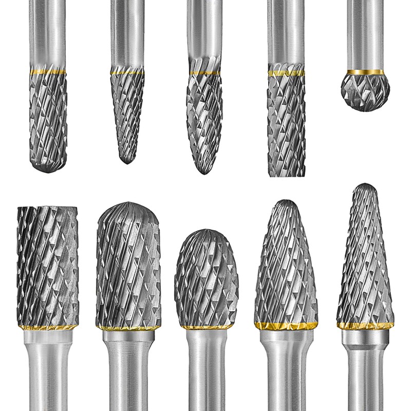 Tungsten Carbide Burr Set 1/4" Shank 10PC Double Cut Rotary