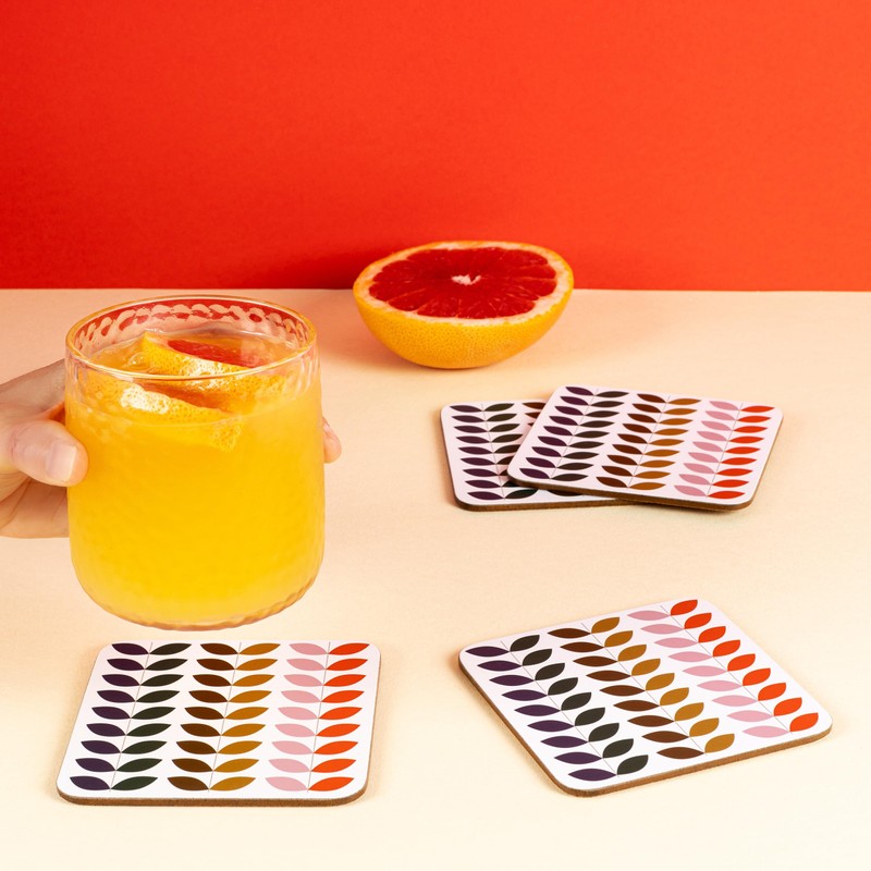 LAGO TERRA Set of 4 Leaf Print Drinks Coasters in
