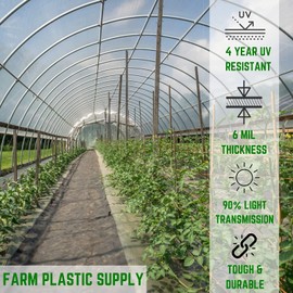 Farm Plastic Supply - Clear Greenhouse Plastic Sheeting - 6 mil 12' Wide Choose Your Size - 4 Year UV Resistant Polyethylene Greenhouse Film, Hoop House Green House Cover for Gardening (12' x 100')