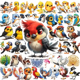 Cartoon Bird Stickers for Kids: 50Pcs Various Aves Sticker for Party Decor, Waterproof Cute Bird Stickers for Crafts,Unique Pet Birds Sticker for Scrapbooking Laptop Water Bottles Classroom Prizes