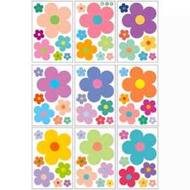 63pcs Flower Wall Stickers for Bedroom, Nursery, Kids Room - Removable Peel & Stick Wall Decals, Waterproof Vinyl Floral Decor for Girls Room, Living Room, Classroom (9 Sheets, No Residue)