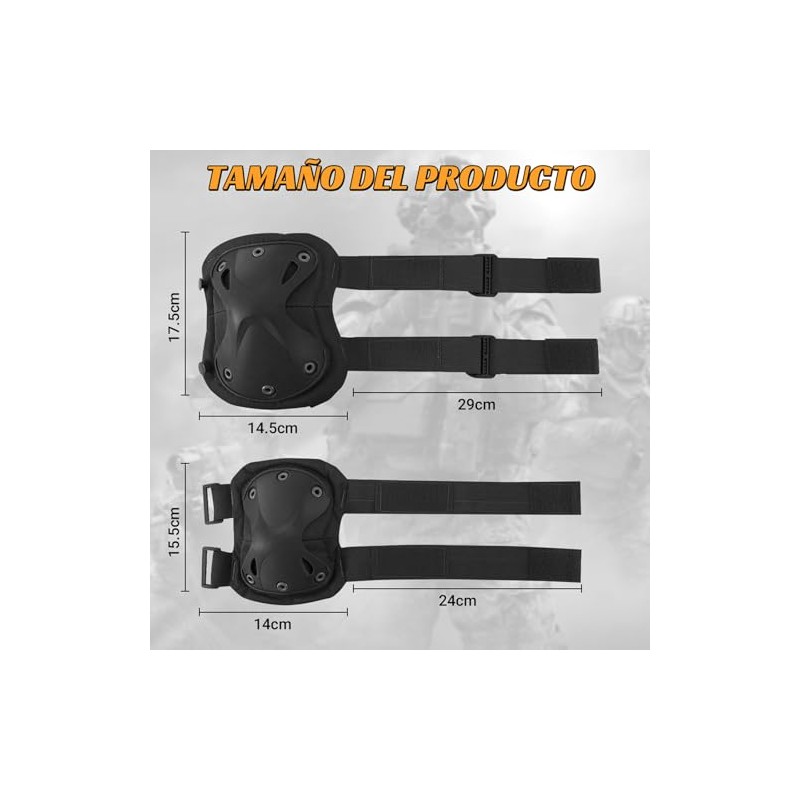 4pcs Coderas De Rodilla, Protector de Rodilleras Coderas Tácticas Ajustable,