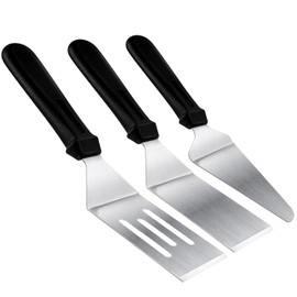 Espátulas de metal para uso en cocina, 3 espátulas profesionales con mango resistente al calor, espátula de acero inoxidable, ideal para panqueques, huevos, rascador de plancha, barbacoa o postres
