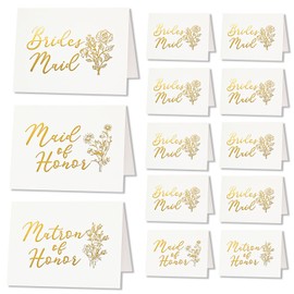 10 Pack Will You be My Bridesmaid Cards Set, 8 Bridesmaid 1 Maid of Honor 1 Matron of Honor Proposal Cards with Gold Foil and Floral Bouquet Design - Elegant Wedding Party Invitation Gifts（White）