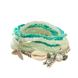 9Pcs Bohemian Stackable Stone Beaded Shell Butterfly Bracelet Set for Women Friend Boho Faux Pearl Crystal Seed Stretchy Statement Bracelet Multicolor Holiday Jewelry Birthday Gift-W lb