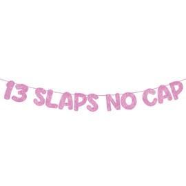 Fulmoon Pre Strung 13 Slaps No Cap Banner Glitter 13th Birthday Decorations for 13 Year Old Teenager Birthday Sign Party Favors Supplies(Pink)