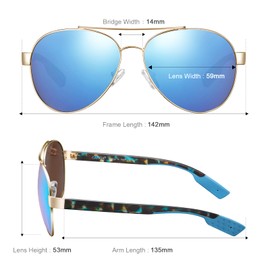 CARFIA - anteojos de sol piloto con patillas anchas para hombre, polarizadas UV400, protección clásica, estilo moderno, CA5378, 7. Espejo azul, Talla unica