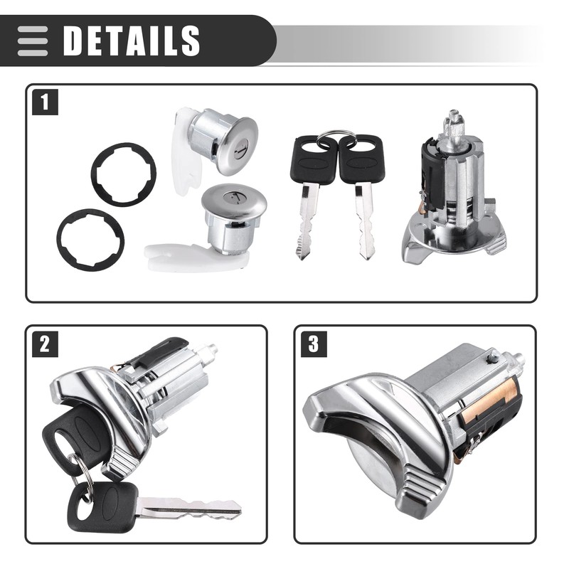 Motoforti Ignition Switch Lock Cylinder, Door Lock Cylinder Kit, for