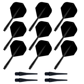 Pack of 9 Dart Flights with Shaft, 4 Pieces Darts Tips, Plastic Dart Shafts and Flights, One Piece Dart Shaft with Flight Dart Flights, Professional Dart Accessories for Darts Game (Black)