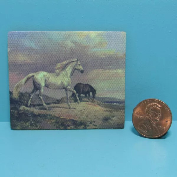 Aztec Dollhouse Miniature Canvas Painting Picture Horses in the Field