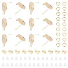 UNICRAFTALE 14 Pieces 18 Carat Gold-Plated Stud Earrings with 14 Studs and 30 Pieces Jump Rings Oval Stud Earrings Fittings Matte Blank Stud Earrings for Making DIY Earrings Jewellery
