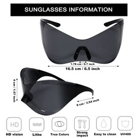 Futuristic Sunglasses for Men Women Oversized Wrap Around Shield Fashion Superhero Chic Mask Sun Glasses Shades (Black)