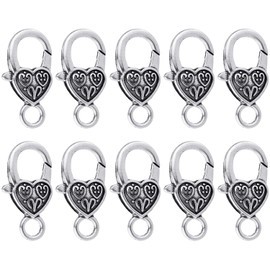 BEADNOVA Heart Lobster Claw Clasps 20 Pieces Large Heart Lobster Claw Clasps for Necklaces Bracelet DIY (Silver)
