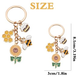 HGSHUO Sunflower Key Ring Bee Key Ring Party Bag Women's Key Ring Bee Decoration Bags Pendant Key Ring Flower, gold, S