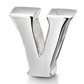 925 Silver Letter V Materia Beads - Charm Letter V Silver Glossy - European Beads Letters & Numbers #1396