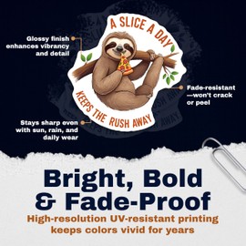 (2 Pack) Funny Sloth Stickers Sticker - Pizza Lover Stickers - A Slice Day Keeps The Rush Away - 2 Pack - 5 Inches - Made in USA - PLDFS11090