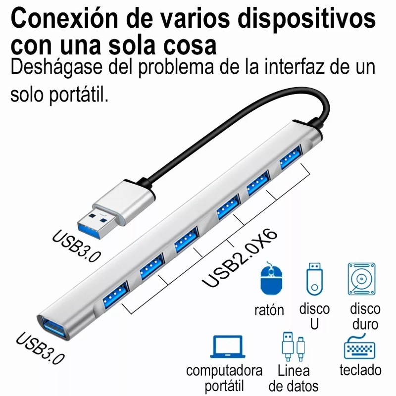 Gomia Adaptador Multipuerto Hub Delgado De 7 Puertos Usb 3.0