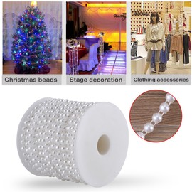 Cotton Line Beads, 25M/Roll Double Cotton Line Imitation Half Round Pearls Beads Chain Garland for Wedding Garland Christmas Party Decoration DIY Craft Pearl String (White)