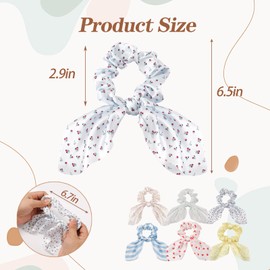 6 PCS Bow Silk Scrunchies, Hair Ties with Bows, Hair Scrunchies for Women Girls, Knotted Bow Silk Hair Ties, Satin Hair Ribbon Elastic Hair Tie Hair Accessories Gifts Holiday（Cherry&Flower）