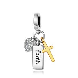 VENACOLY Sterling Silver Cross Pendant for Bracelets Heartfelt Religious Faith Jewellery Christian Gifts for Women and Girls, Sterling Silver