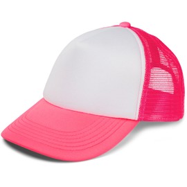 styleBREAKER Unisex 5-Panel Mesh Cap, Trucker Baseball Cap, Adjustable Click and Snap Closure, Cap 04023007, Colour:White-Neon Pink