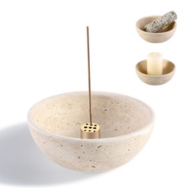 Koville Natural Travertine Incense Holder, Incense Holder for Sticks with 9 Holes, Handmade Incense Burner Ash Catcher for Meditation Yoga SPA, Suit for Balsam Fir/Palo Santo/Sage/Cone(Beige)