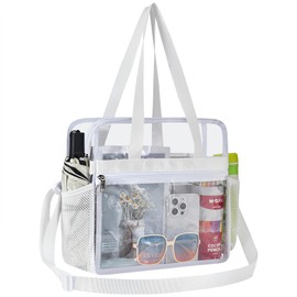 Oraben Clear Bag Stadium Approved 12x6x12 Tote Bag with Removable Strap Clear Lunch Bag for Work Sports Festival (Large)
