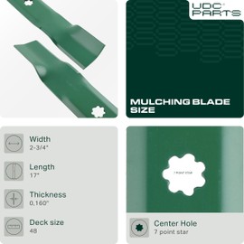 UDC Parts High Lift Mulching Blades AM137757 48 Inch/Fits John Deere Replaces OEM no. AM141035, GX21784, GY20852, GX21786 D140 D155 D160 E140 E160 E170 LA130 LA145 Z255 Z355E S140 S160 S170 / 3 Pack