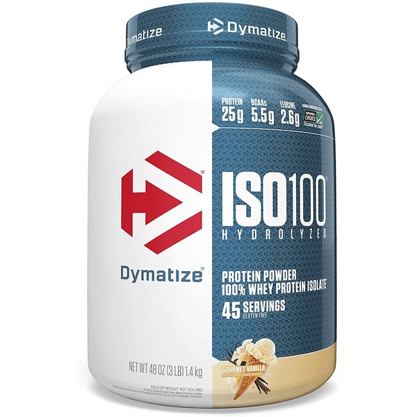 Dymatize ISO 100 Whey Protein Powder with 25g of Hydrolyzed 100% Whey Isolate, Gluten Free, Fast Digesting, Gourmet Vanilla, 3 Pound