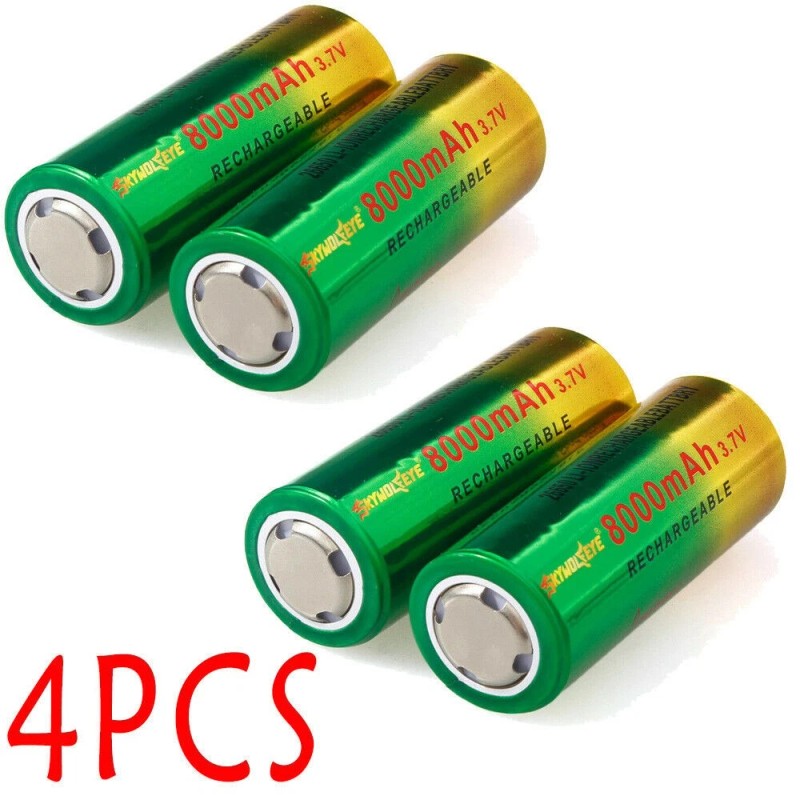 Skywolfeye 4pcs Skywolfeye 26650 Battery 3.7V Rechargeable Batteries Cell
