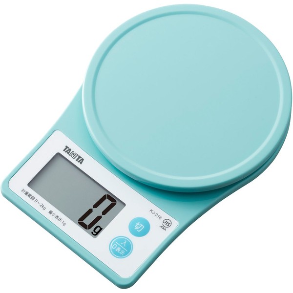 Tanita KJ-216 BL Cooking Scale, Kitchen Scale, Digital 4.4 lbs (2 kg), 0.4 oz (1 g) Unit, 1 Second Start, 1 Second Measurement, Blue