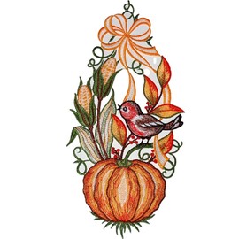 Window image 16x30 cm + Suction Cup Pumpkin with Bird Plauen Embroidered Lace Top Autumn