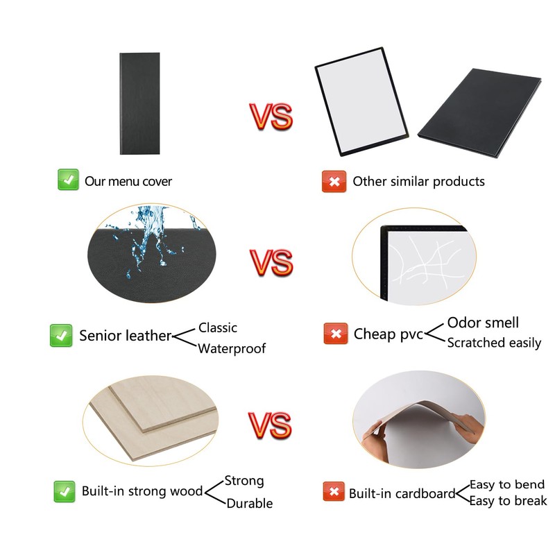 3 Packs of Leather Menu Covers for with Strong Wood