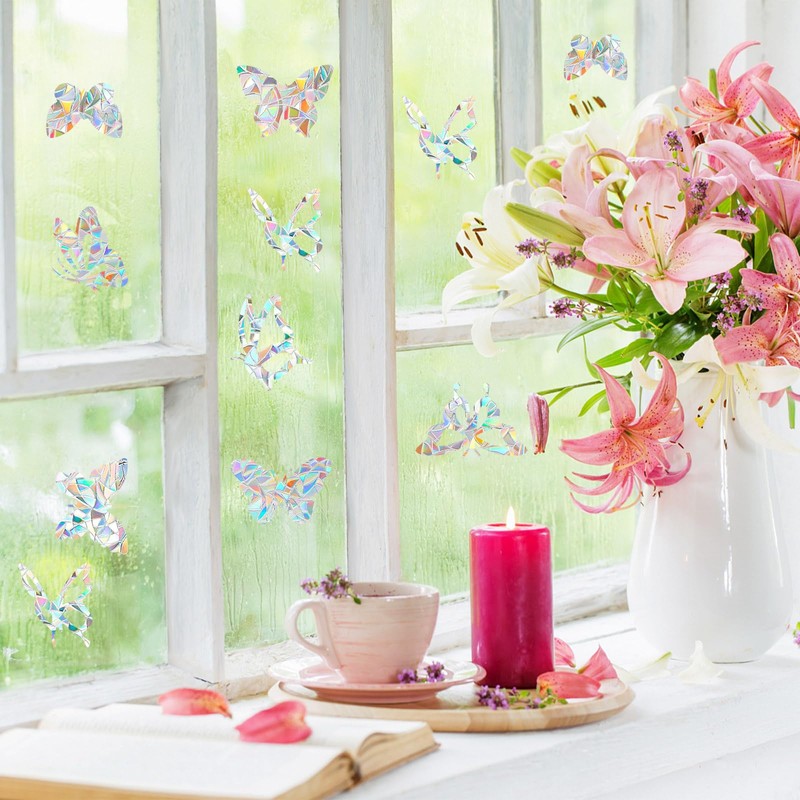 80pcs Rainbow Window Film, Bird Window Stickers Anti Collision, Butterfly