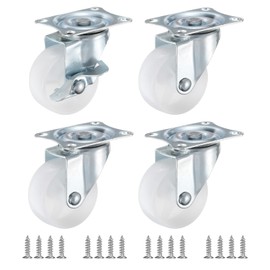 PATIKIL 2" Plate Swivel Caster Wheels, 4 Pack Silent Fixed Plate Casters with M5 Screws Load Capacity 198Lbs for Furniture Cart Trolley Workbench, White(1 with Brake, 3 without Brake)
