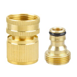 Brass Garden Hose Tap Connectors, GLADFRESIT 3/4" Male and Female Thread Brass Quick Connect No-Leak Garden Hose Connector Fitting