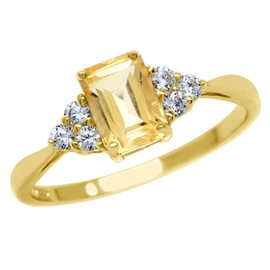 Silvershake 7X5mm Genuine Octagon Shape Citrine 18K Yellow Gold Plated 925 Sterling Silver Engagement Ring November Gemstone Birthstone Size 4.5