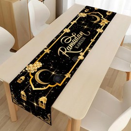 Ramadan Decorative Tablecloth, Umrah Mubarak Decorative Table Runner, Table Decorations, Ramadan Decoration Tablecloth for Muslim Islamic Iftar Party Tablecloth Eid Mubarak Decoration (02)