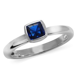 Cushion Cut Synthetic Blue Sapphire 925 Sterling Silver Stack/Stackable Solitaire Ring Size 7.5
