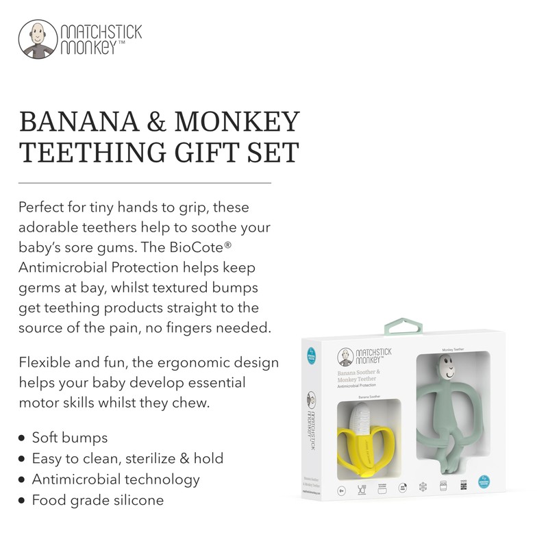 Matchstick Monkey, Antimicrobial Teething Gift Set - 1 Banana Shaped
