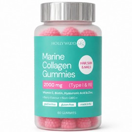 Marine Collagen Gummies – 2000mg Hydrolysed Marine Collagen (Type I & III) with 20,000% NRV Biotin, Hyaluronic Acid, Vitamin C & Zinc – Hair, Skin & Nails – 60 Gummies
