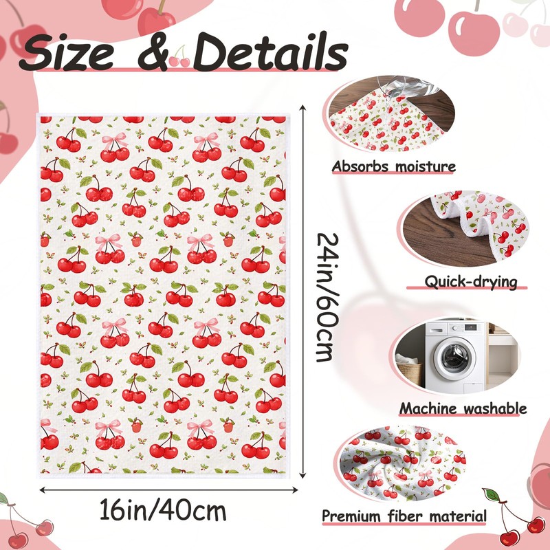 Fakindiy Cherry Kitchen Towels Set of 4,16x24 Inch Super Absorbent