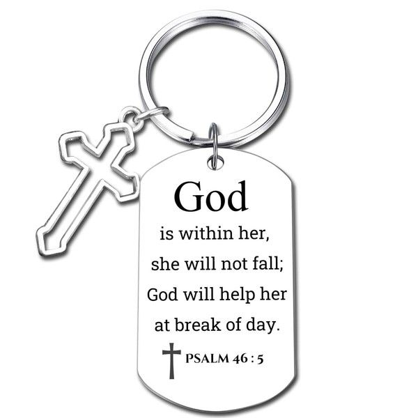 GiftYou Psalm 46:5 Inspirational Scripture Keychain with Hollow Cross Pendant